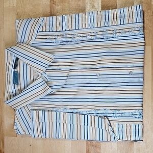 3 for $20 ☀️ Tropi-Cool Mens 2X Striped Guayabera Style Shirt Snap Buttons